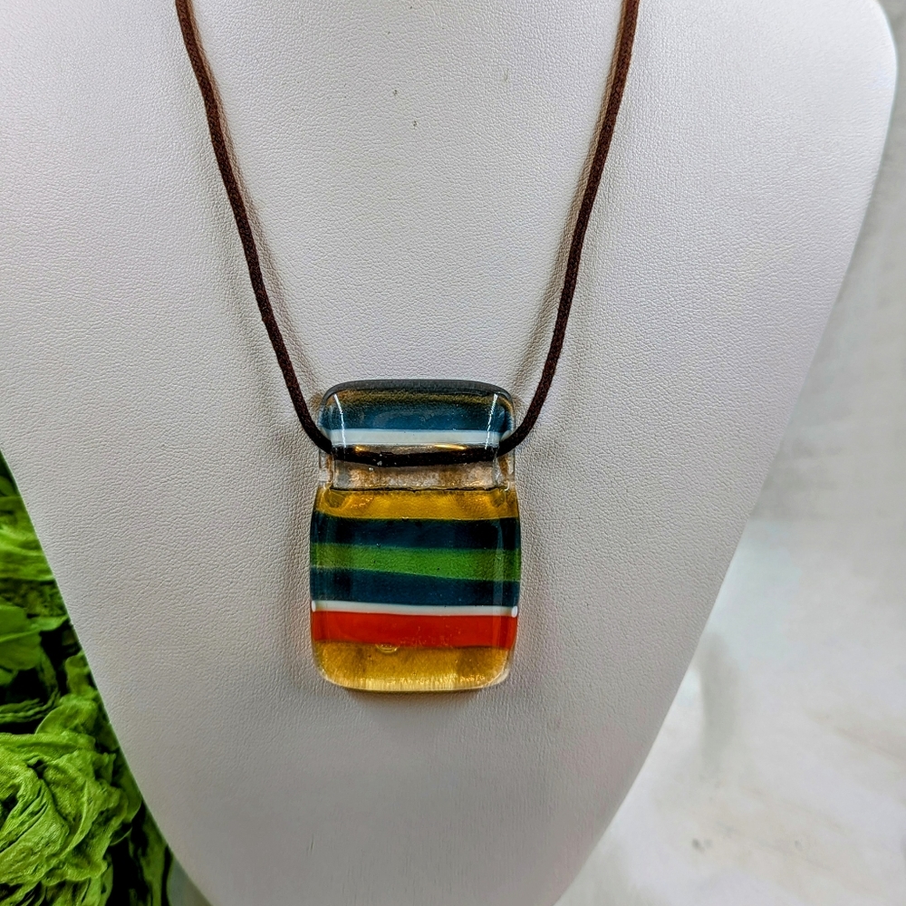 Bold rectangle rainbow stripe art Glass Pendant